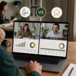Business owner comparing outsourced and in-house bookkeeping options on a laptop